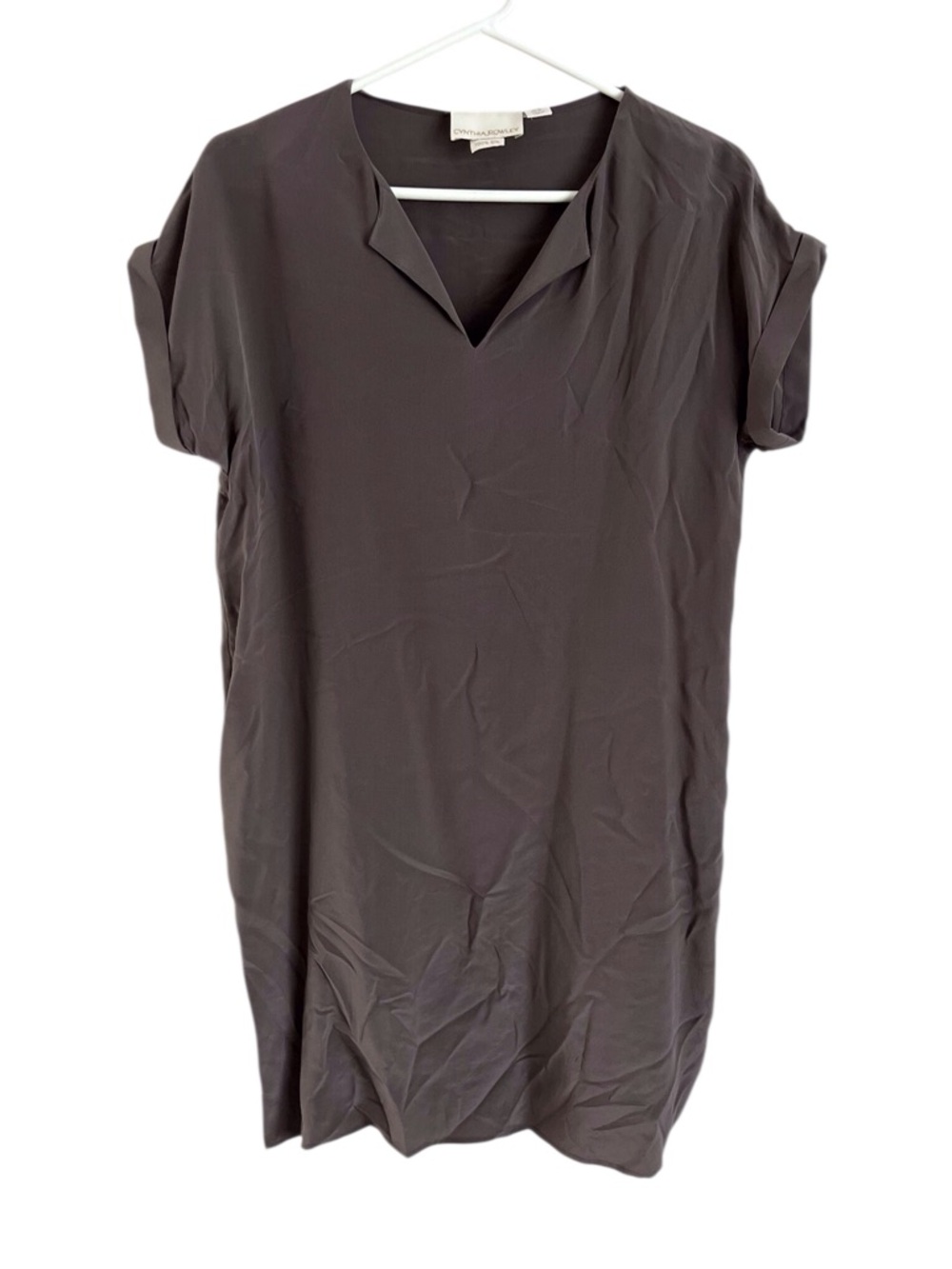 Cynthia Rowley Grey Silk Short Sleeve Mini Dress Neutral Quiet Luxury Normcore 6